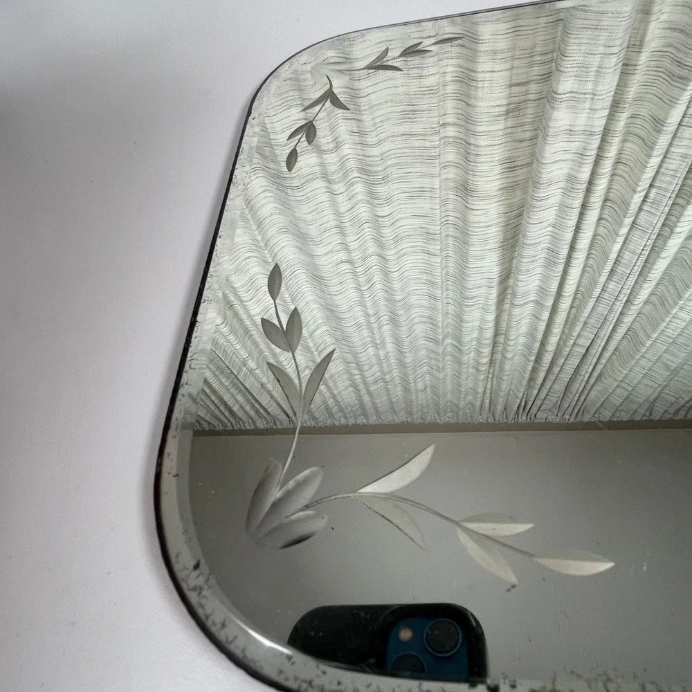 Mirror Vanity Tray Silver 18x10 Etched Floral Beveled VTG MCM
